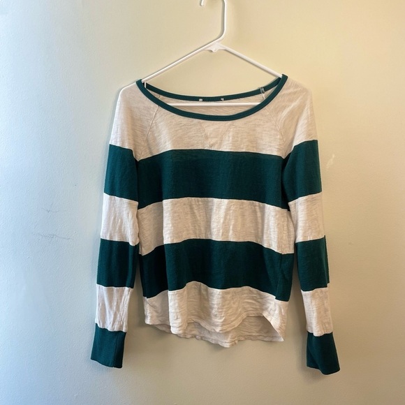 Green and White Striped Woman’s Long Sleeved Size Small Top - Picture 1 of 5